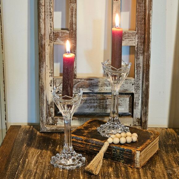 Set of Elegant Lotus Flower Candlestick Holders - Vintage Crystal Decor Accent - Picture 3 of 10